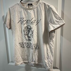 Replay White Short-Sleeve Skull Graphic Tee Have Spots